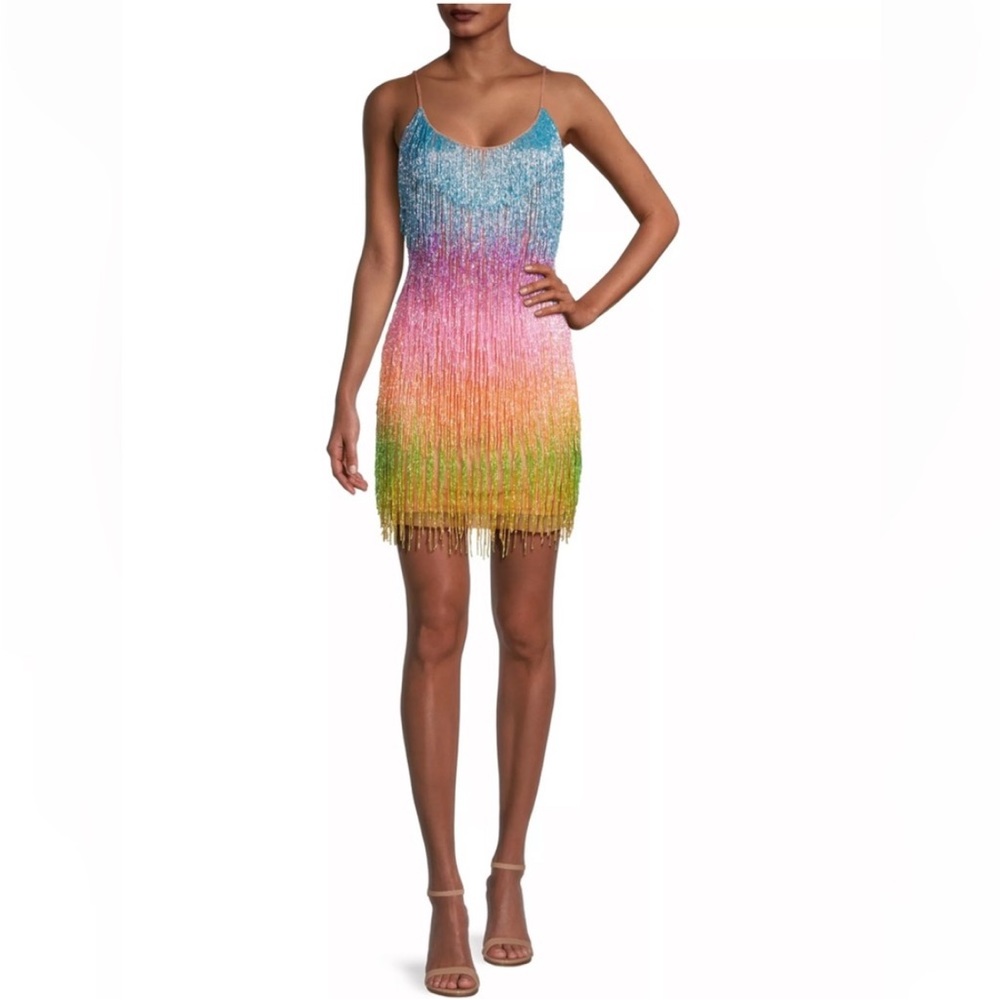 Liv Foster Ombré Beaded Fringe Minidress